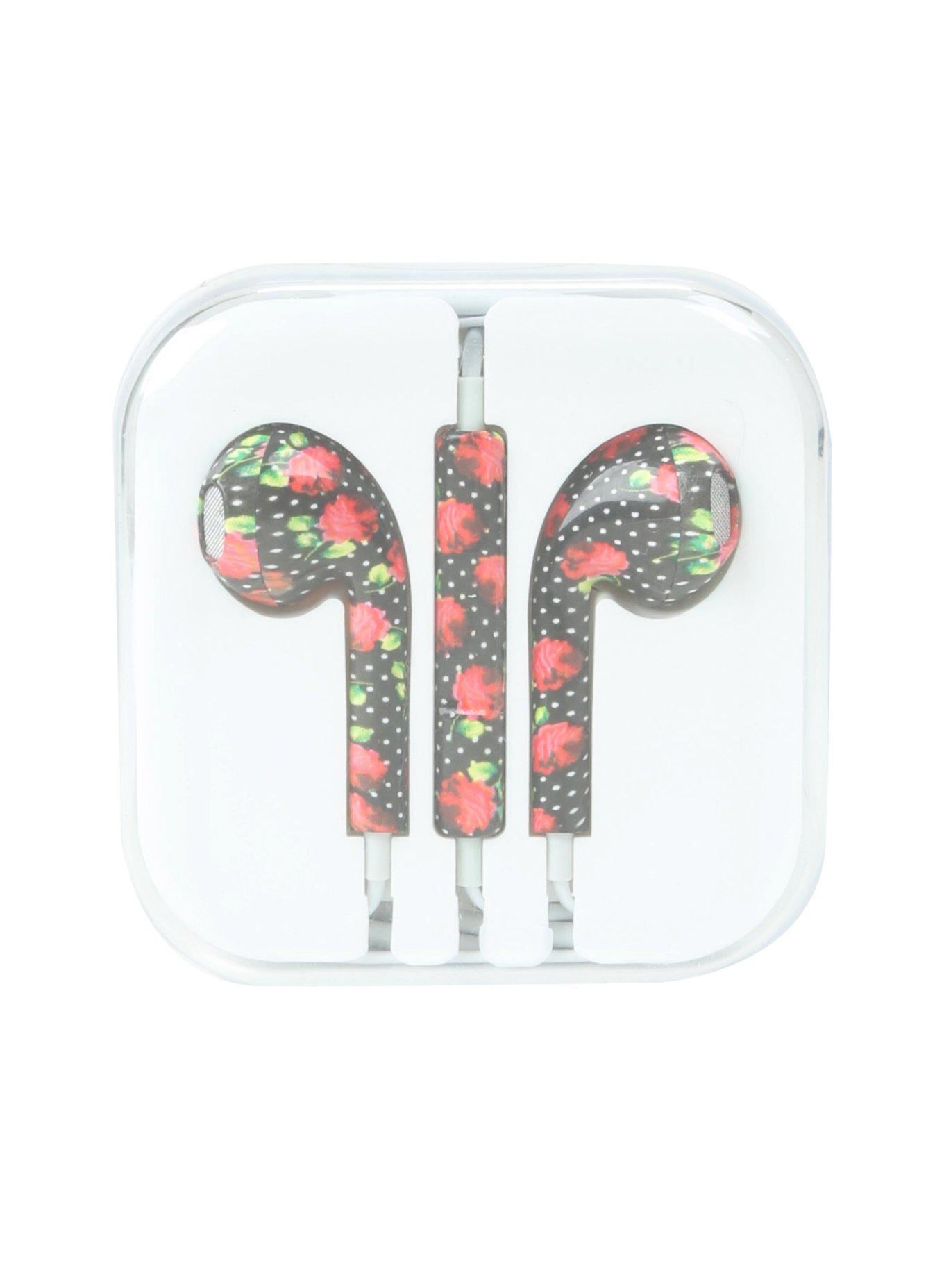 Micase Polka Dot Rose Print Earbuds, , hi-res