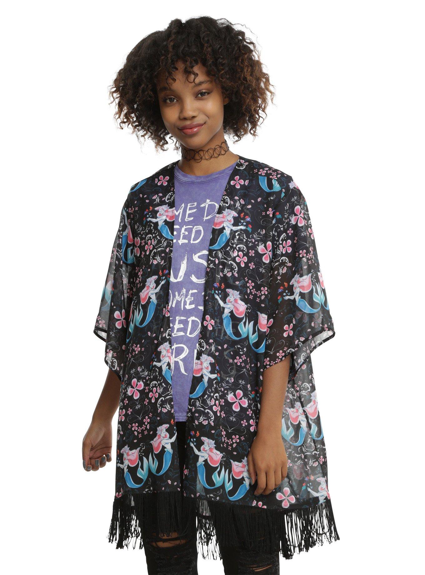 Disney The Little Mermaid Ariel Watercolor Kimono, BLACK, hi-res