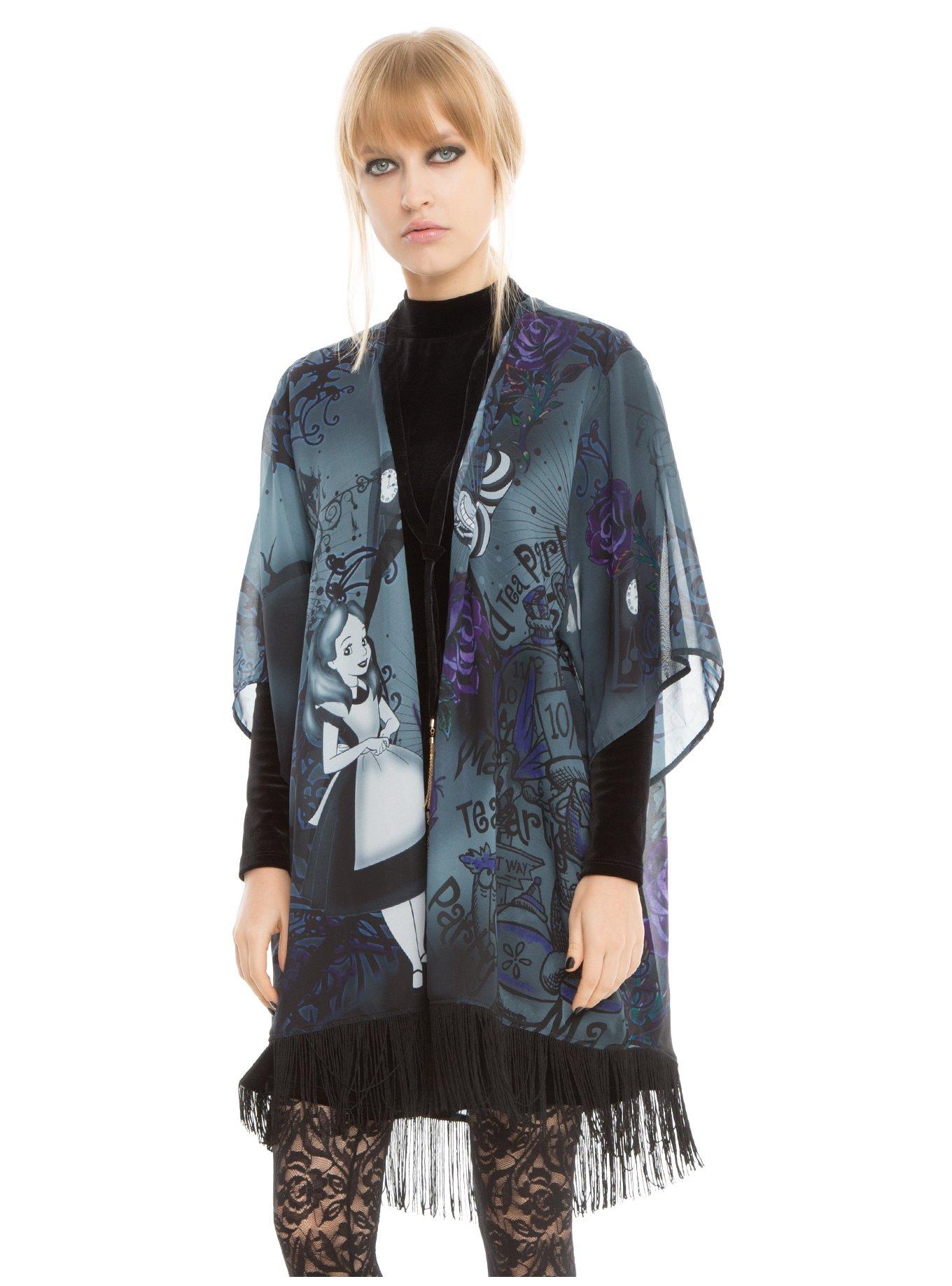Disney Alice In Wonderland Mad Tea Party Kimono, BLACK, hi-res