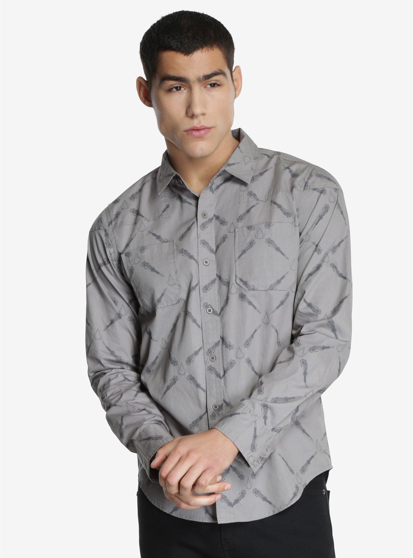 Assassin's Creed Blade Print Woven Button-Up, GREY, hi-res