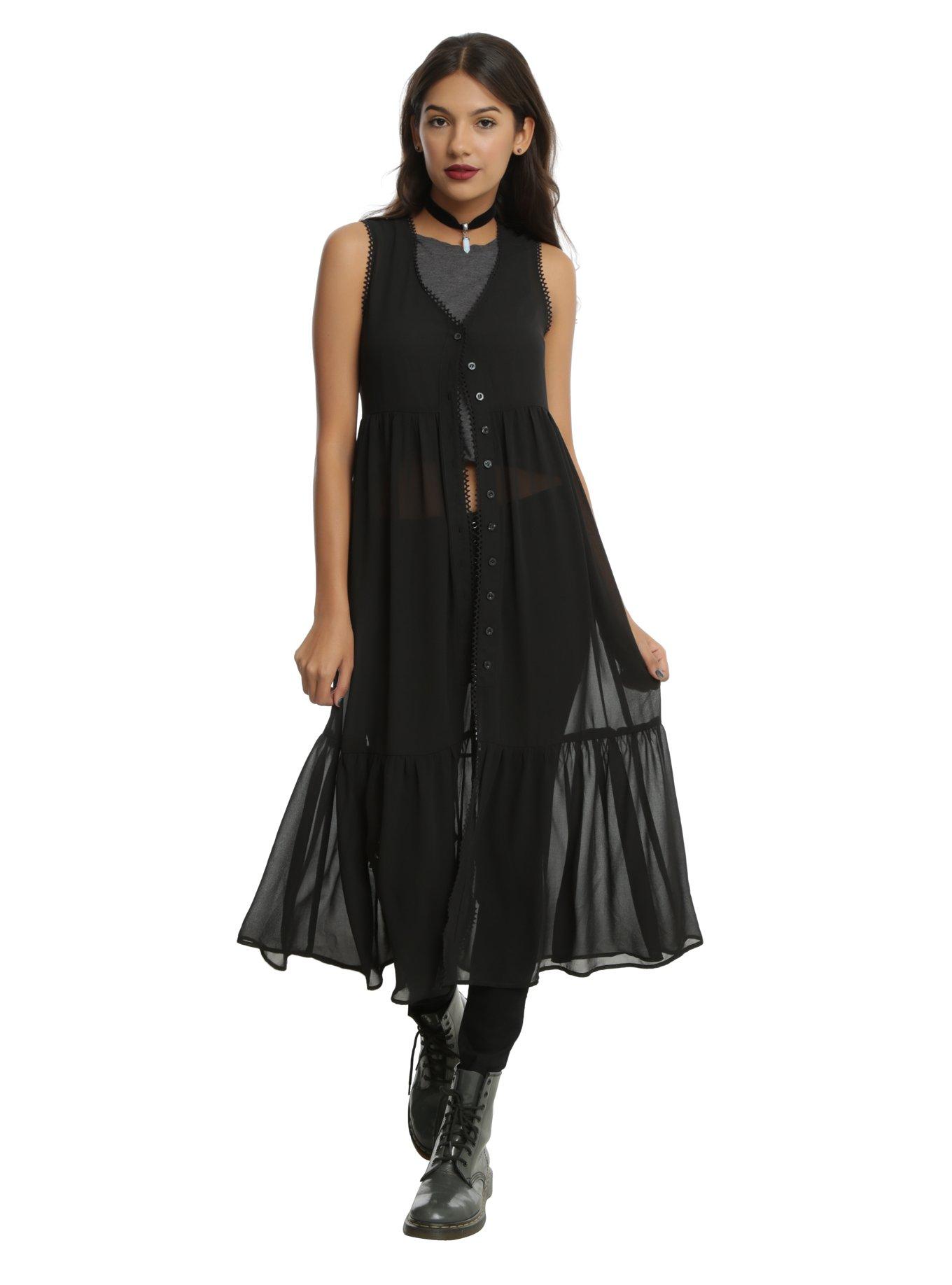 Black Chiffon Duster, BLACK, hi-res