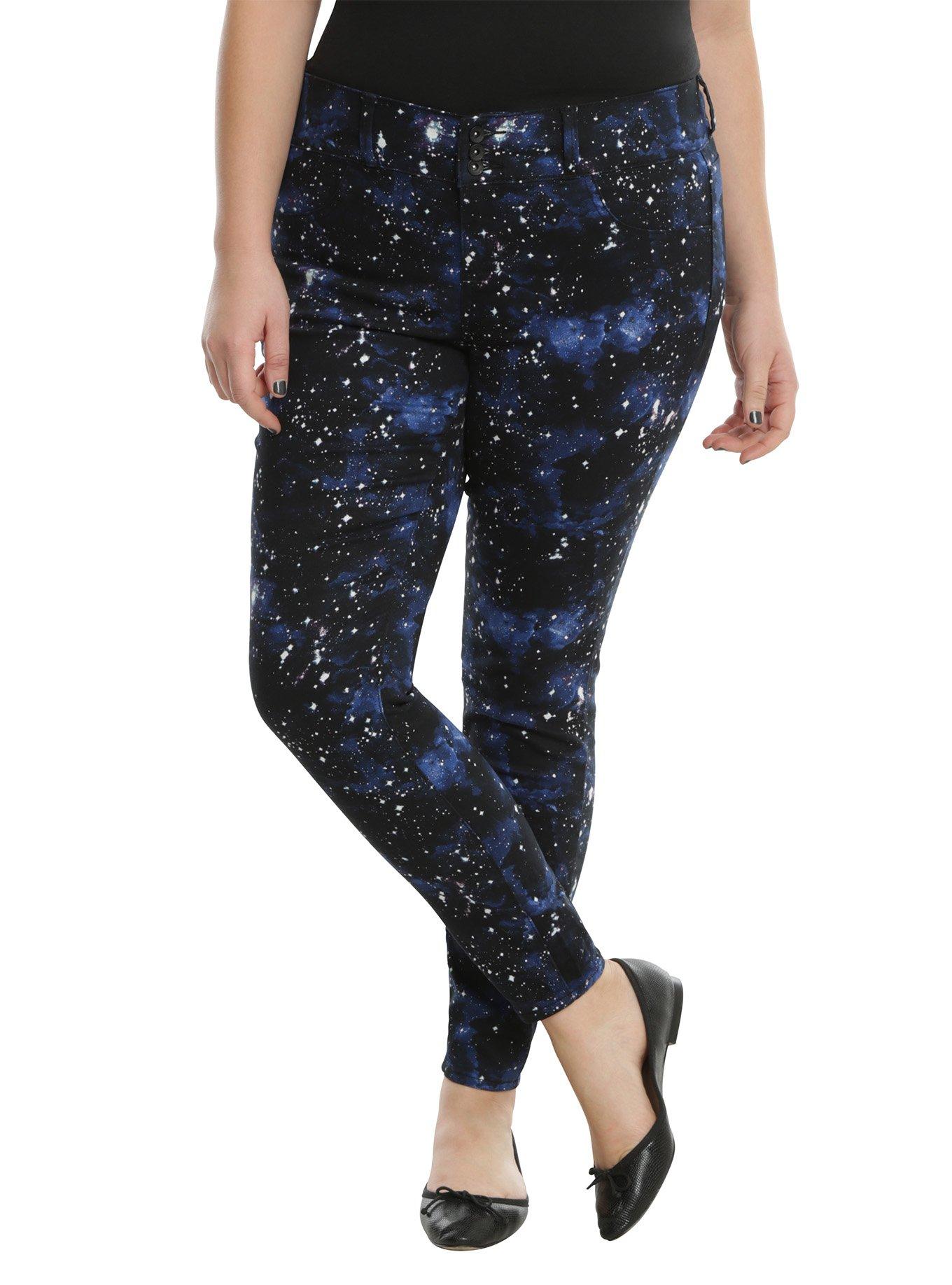 Blackheart Blue Galaxy Print Super Skinny Jeans Plus Size, BLACK, hi-res