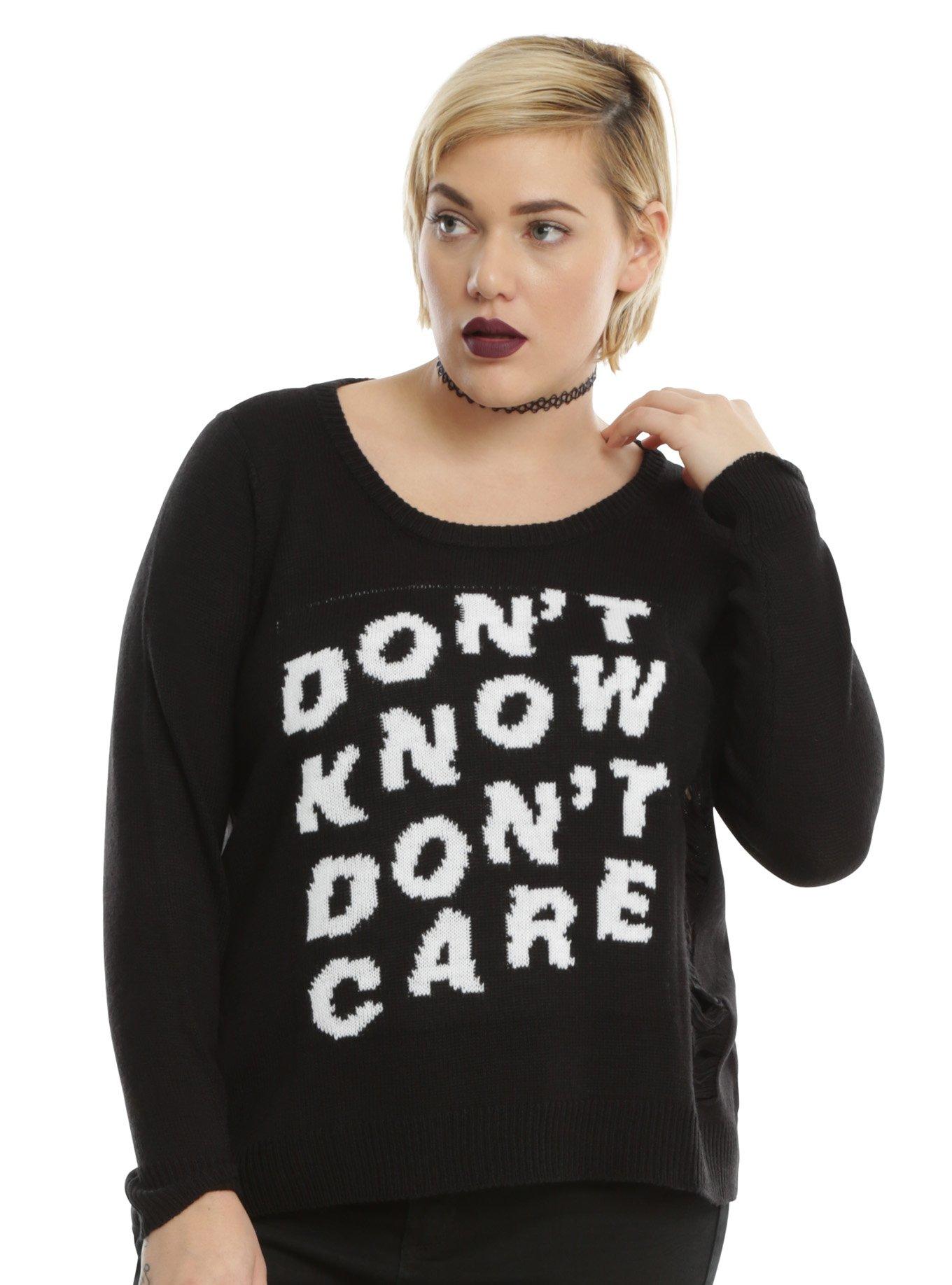Don't Know Don't Care Destructed Girls Crop Sweater Plus Size, BLACK, hi-res