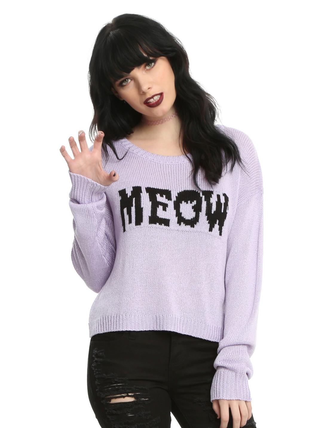 Purple Meow Girls Sweater, PURPLE, hi-res
