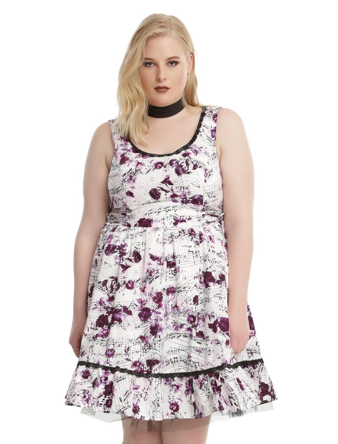 Rose Music Note Dress Plus Size, WHITE, hi-res