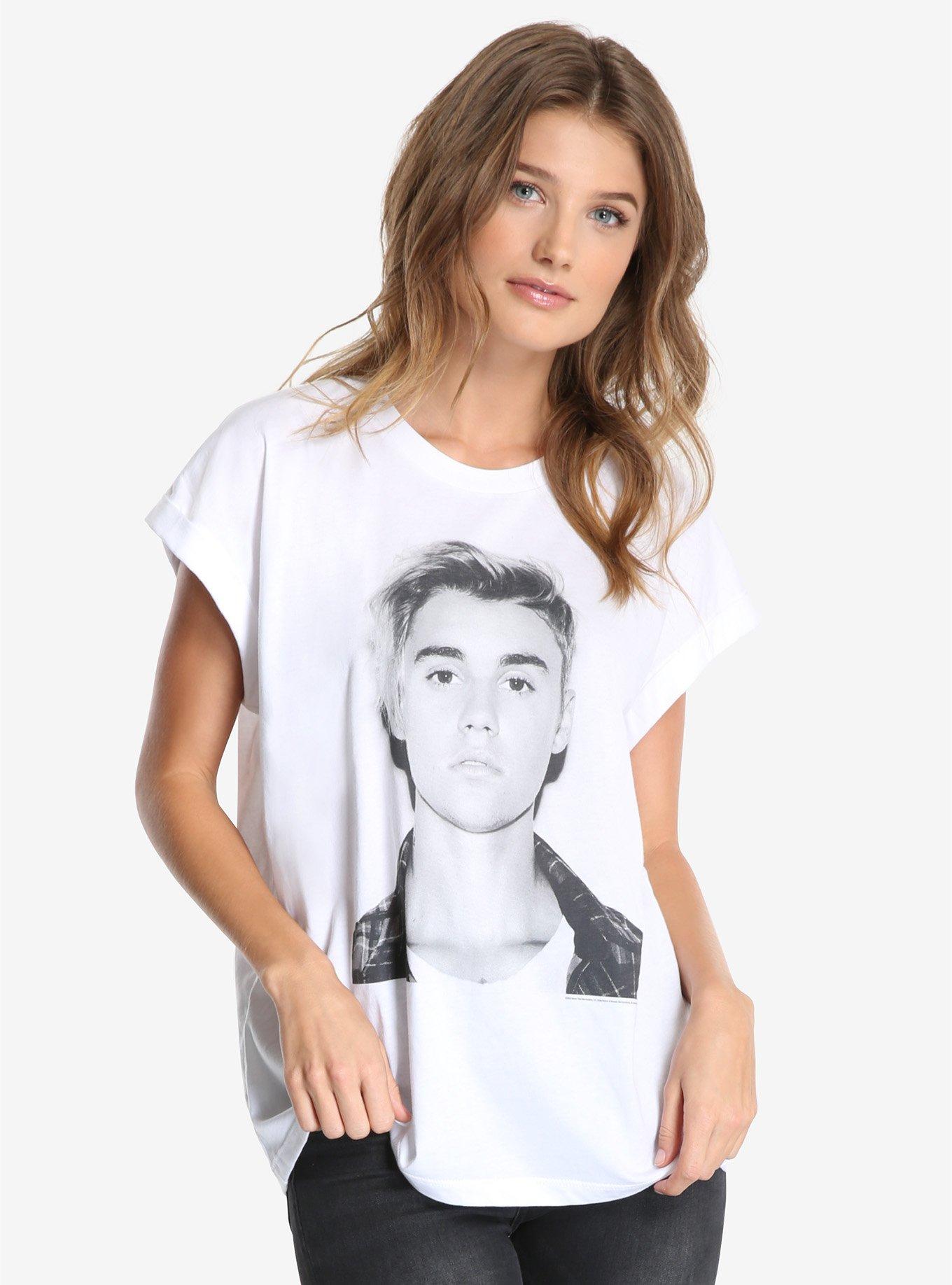 Justin Bieber Tonal Face Womens Tee, WHITE, hi-res