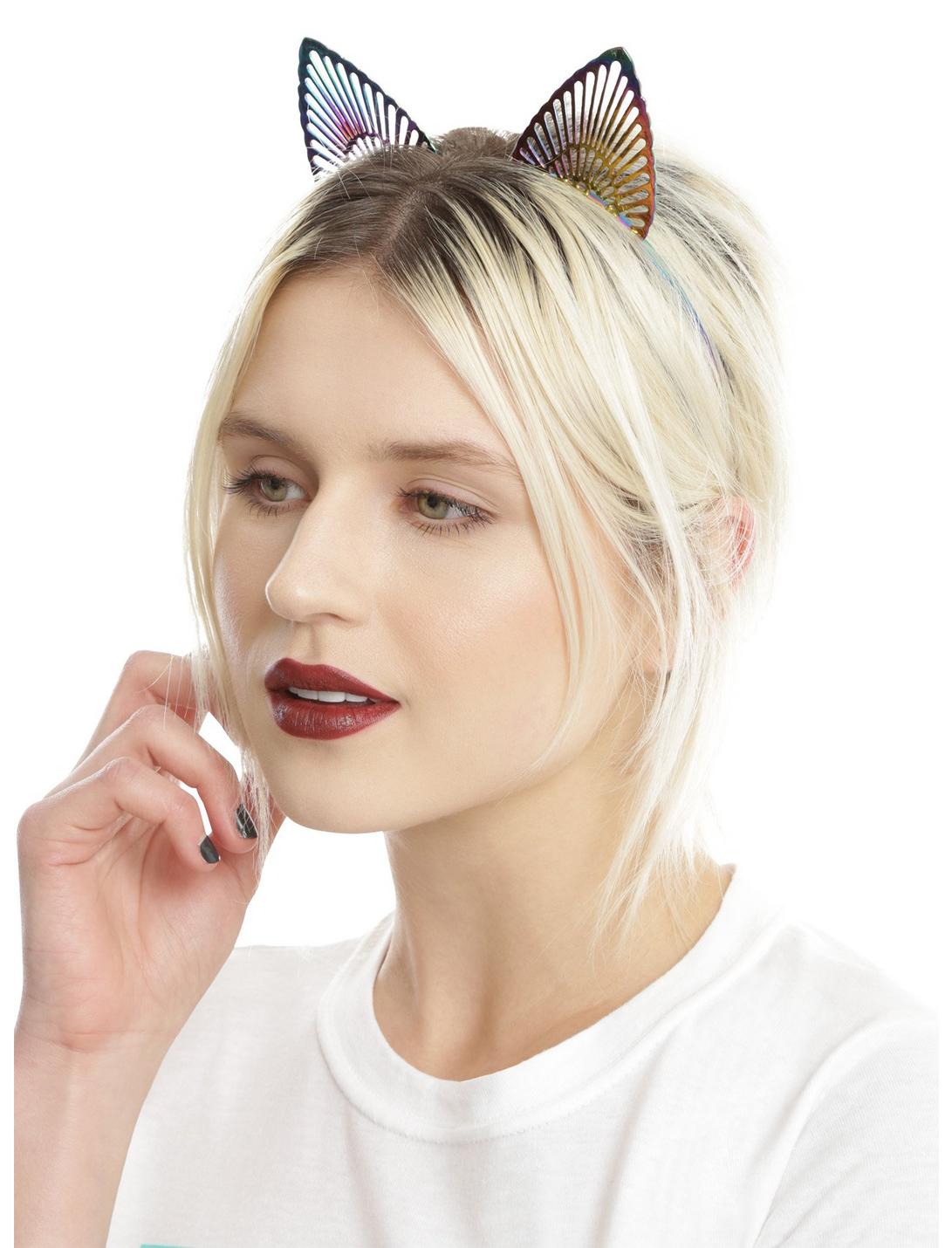Rainbow Metal Cat Ear Headband, , hi-res