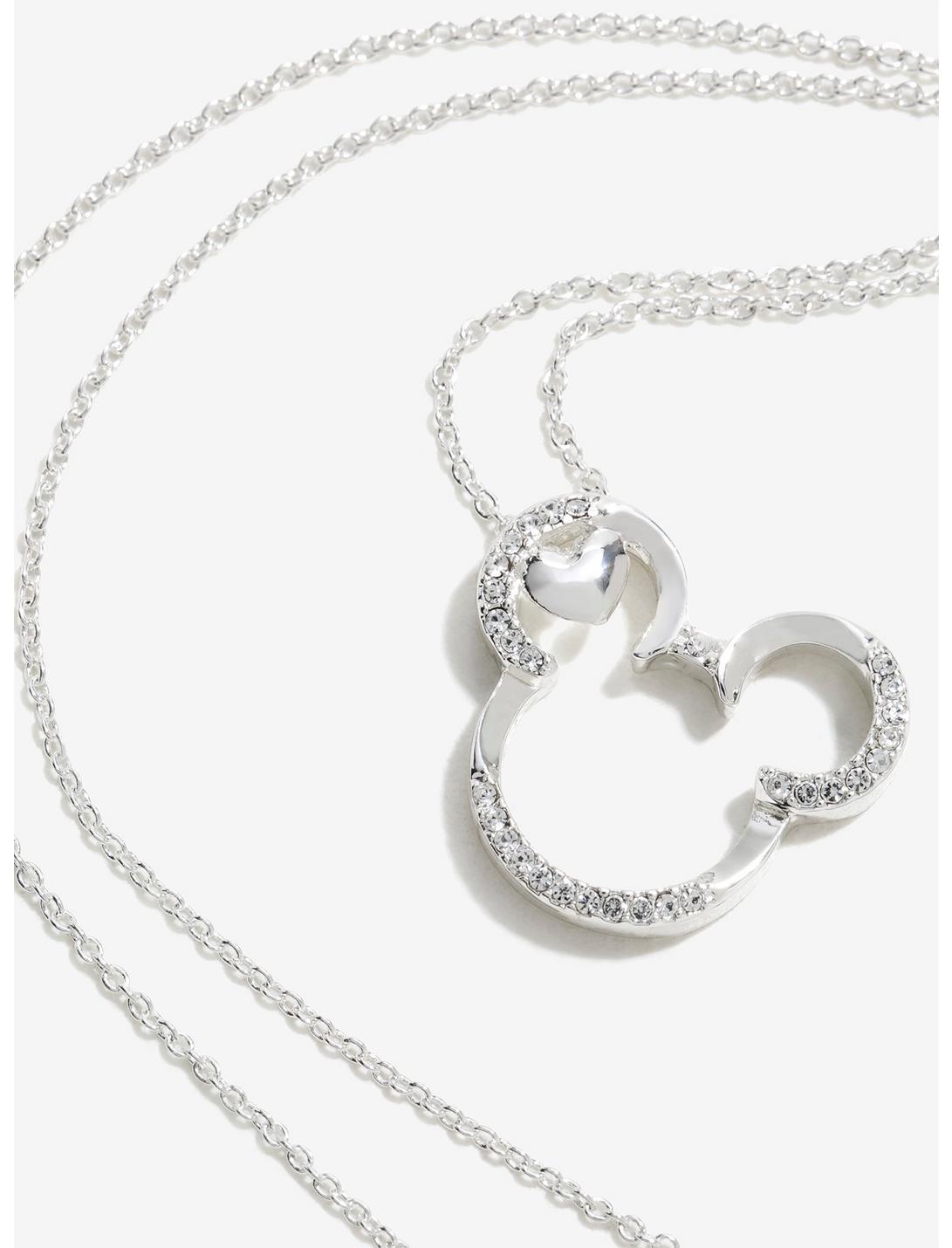 Disney Mickey Mouse Crystal Heart Sterling Silver Necklace, , hi-res