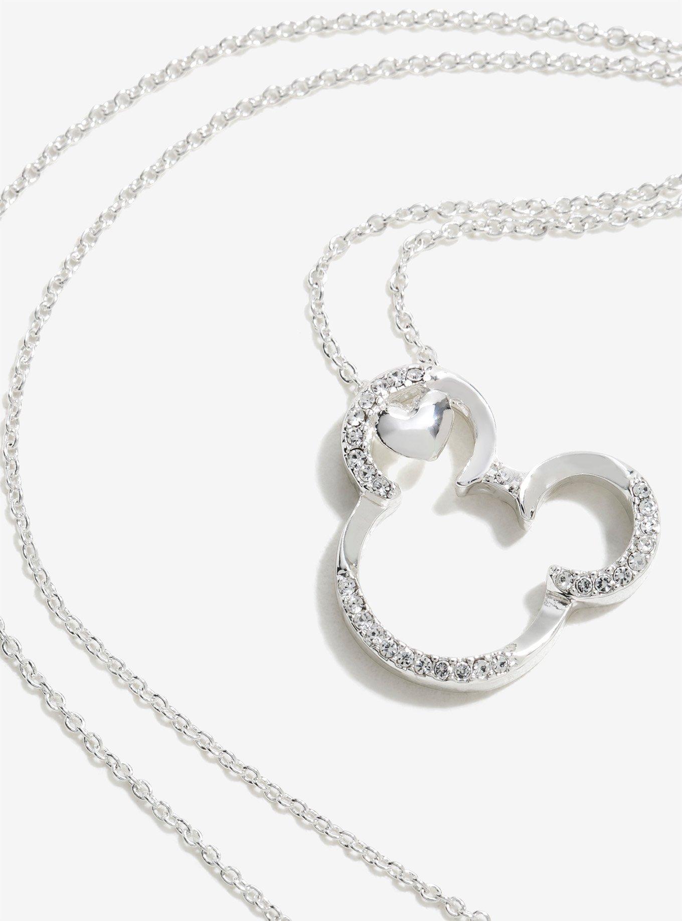 Disney Mickey Mouse Crystal Heart Sterling Silver Necklace, , hi-res