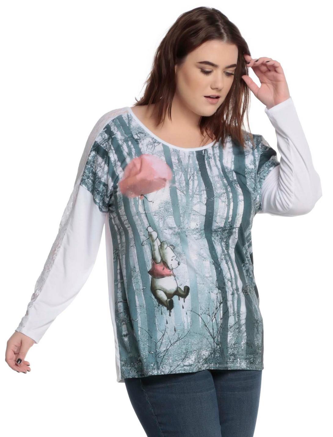 Disney Winnie The Pooh Balloon Lace Girls Long-Sleeve Top Plus Size, WHITE, hi-res