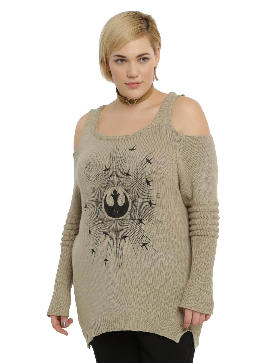 Star Wars Rogue One Rebel Girls Cold Shoulder Sweater Plus Size, BROWN, hi-res
