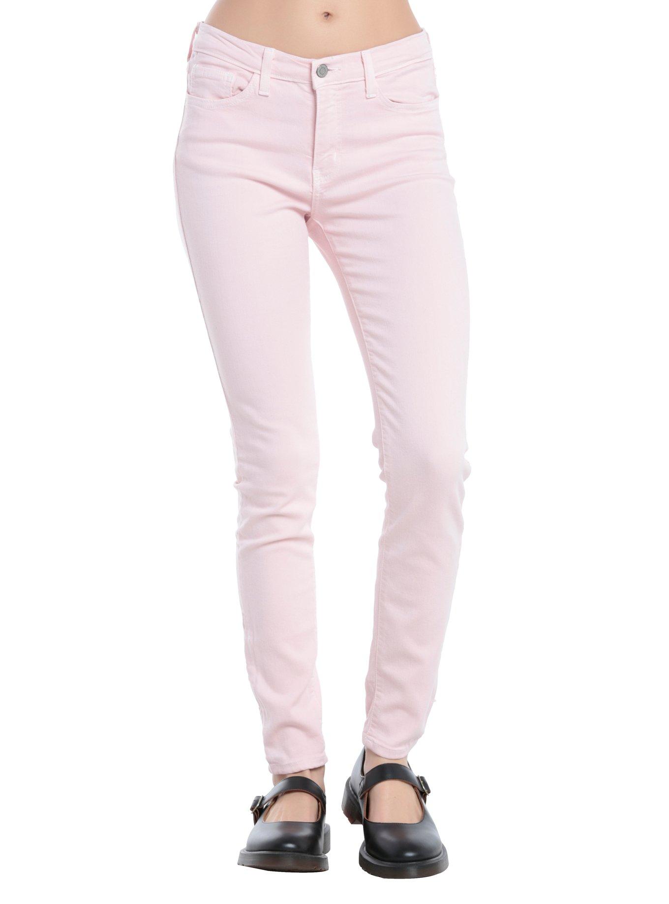 Pastel Pink Skinny Jeans, PINK, hi-res