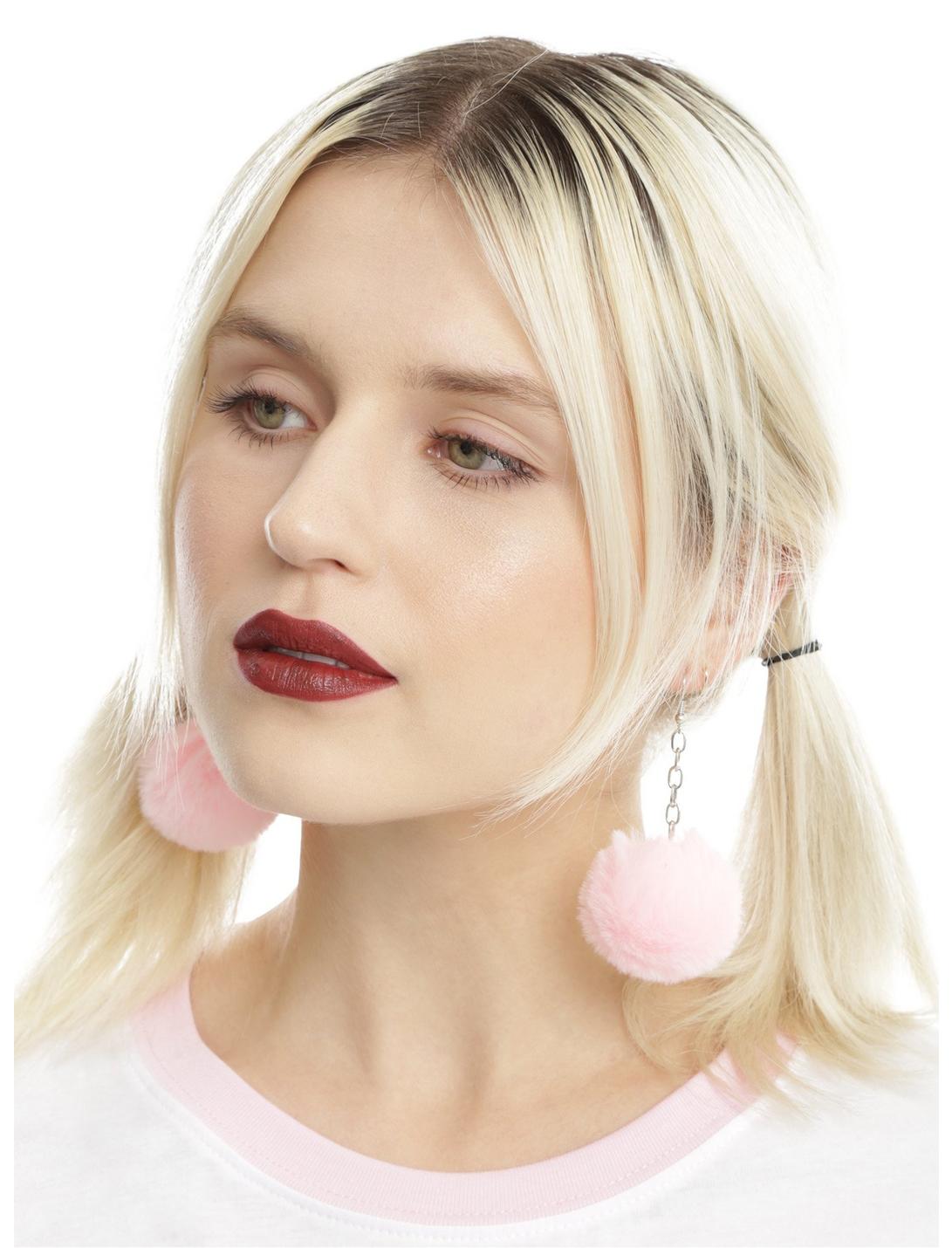 Pastel Pink Puff Ball Earrings, , hi-res