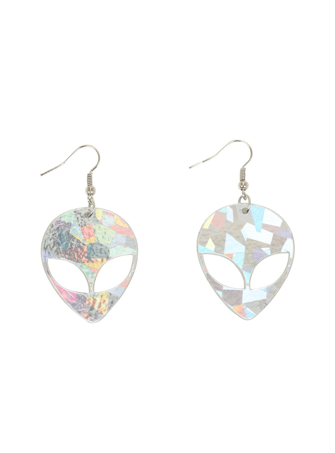 Blackheart Hologram Alien Head Drop Earrings, , hi-res