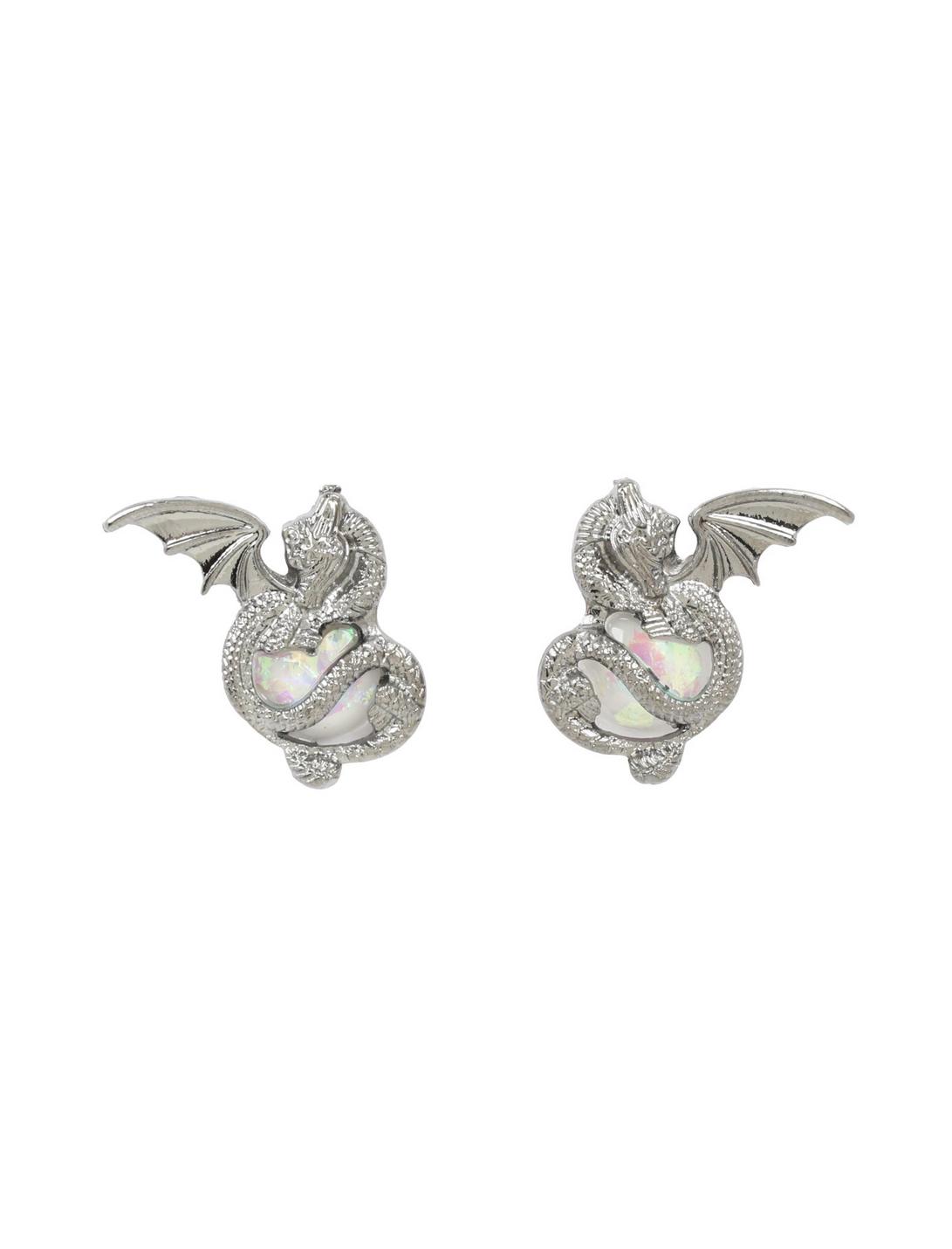 Blackheart Hematite Opal Dragon Stud Earrings, , hi-res