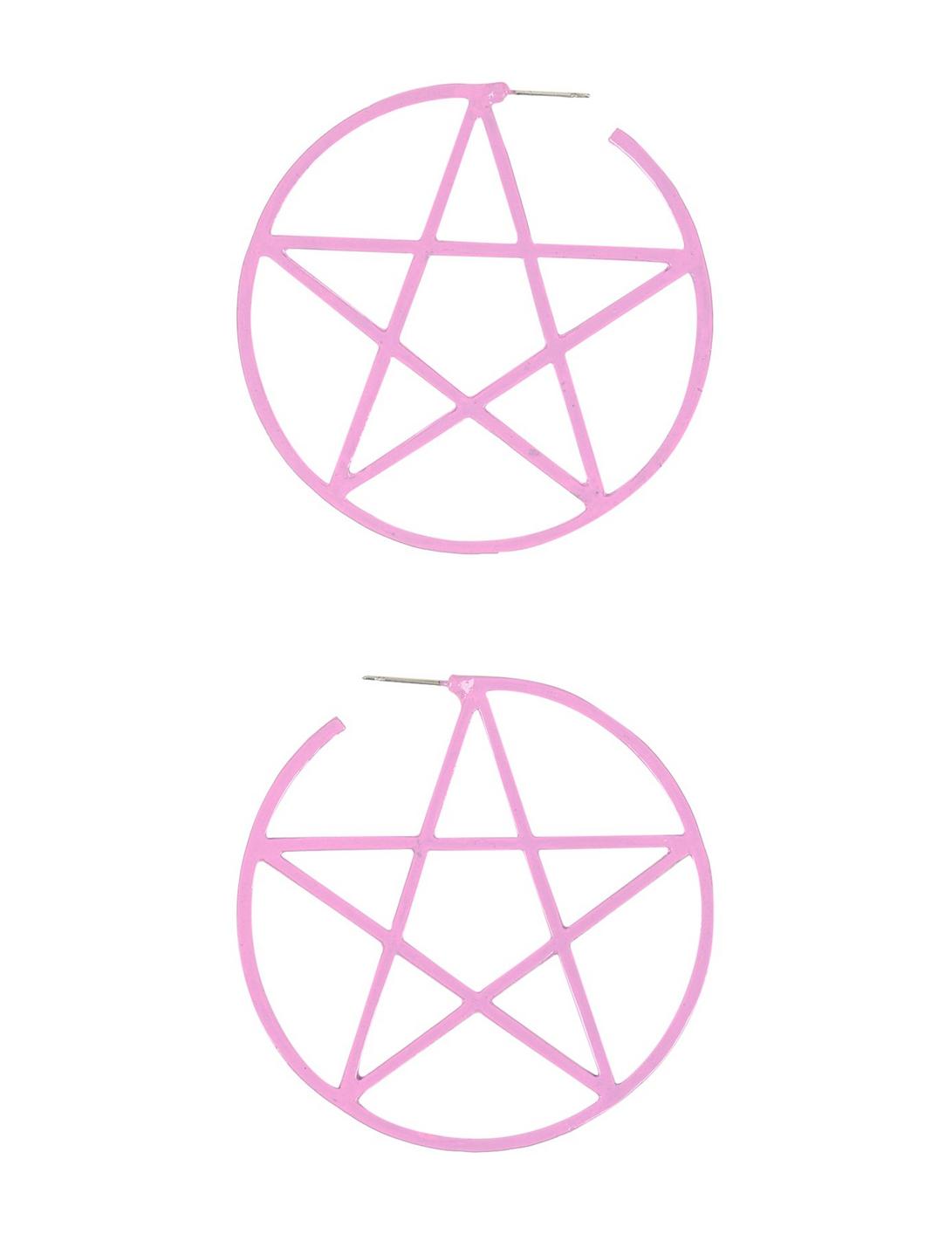Large Pink Pentagram Hoop Earrings, , hi-res