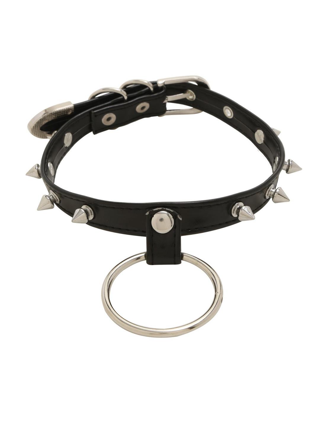 Blackheart Faux Leather Spiked Large O-Ring Choker, , hi-res