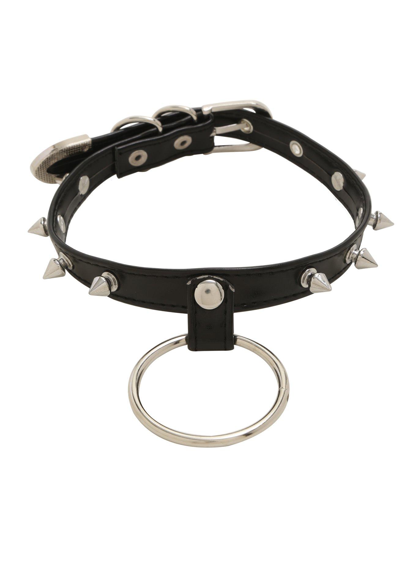 Blackheart Faux Leather Spiked Large O-Ring Choker, , hi-res