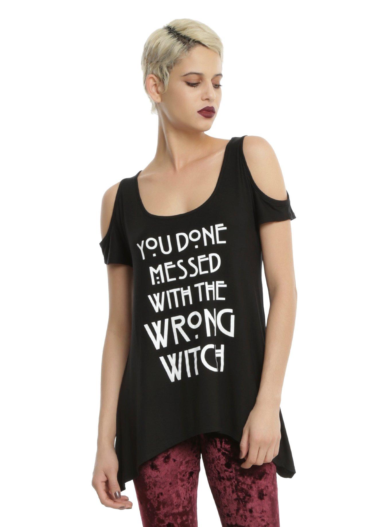 American Horror Story: Coven Wrong Witch Girls Cold Shoulder Top, BLACK, hi-res
