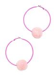 Blackheart Pink Puff Ball Hoop Earrings, , hi-res