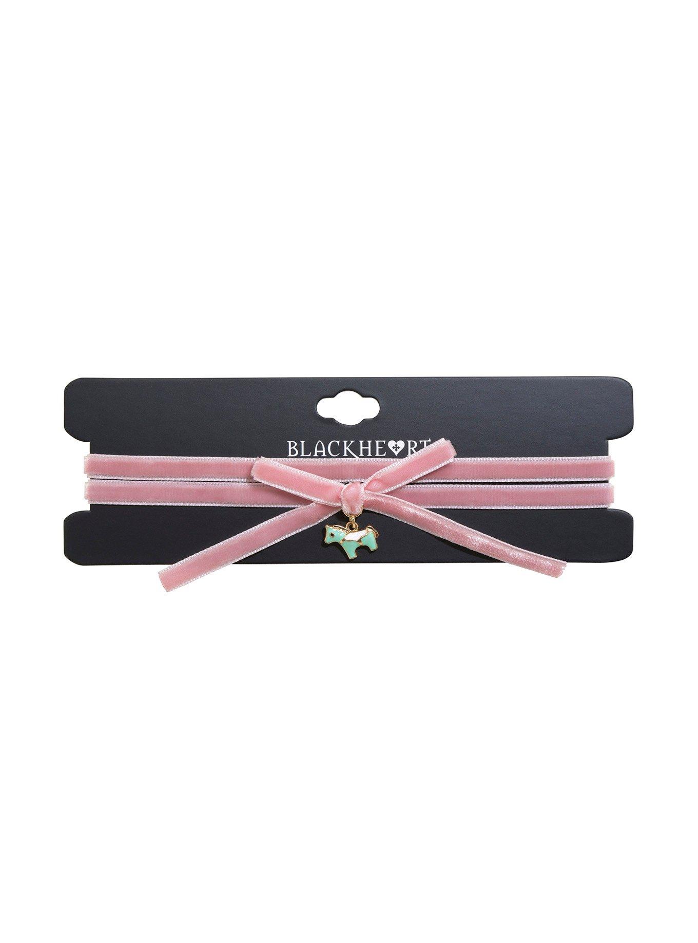Blackheart Unicorn Pink Velvet Tie Choker, , hi-res