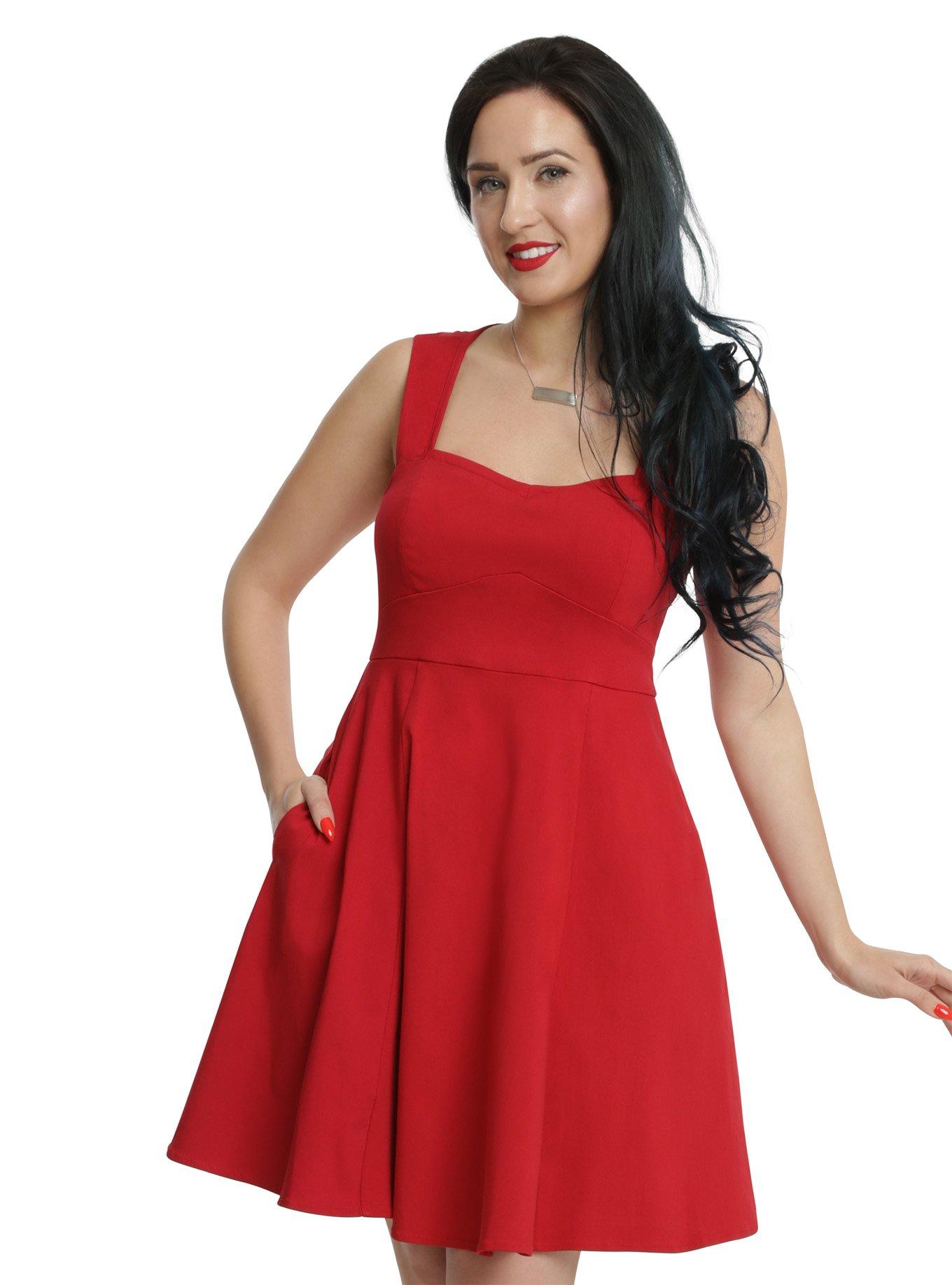 Red Fit & Flare Dress, RED, hi-res