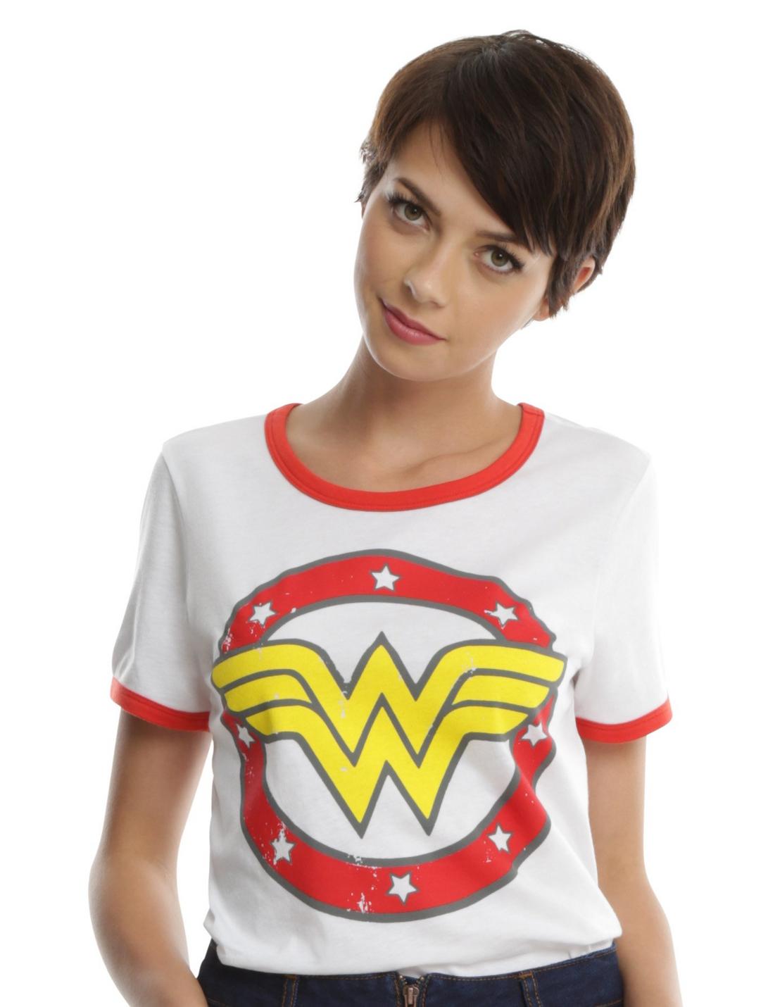 DC Comics Wonder Woman Circle Logo Girls Ringer T-Shirt, WHITE, hi-res