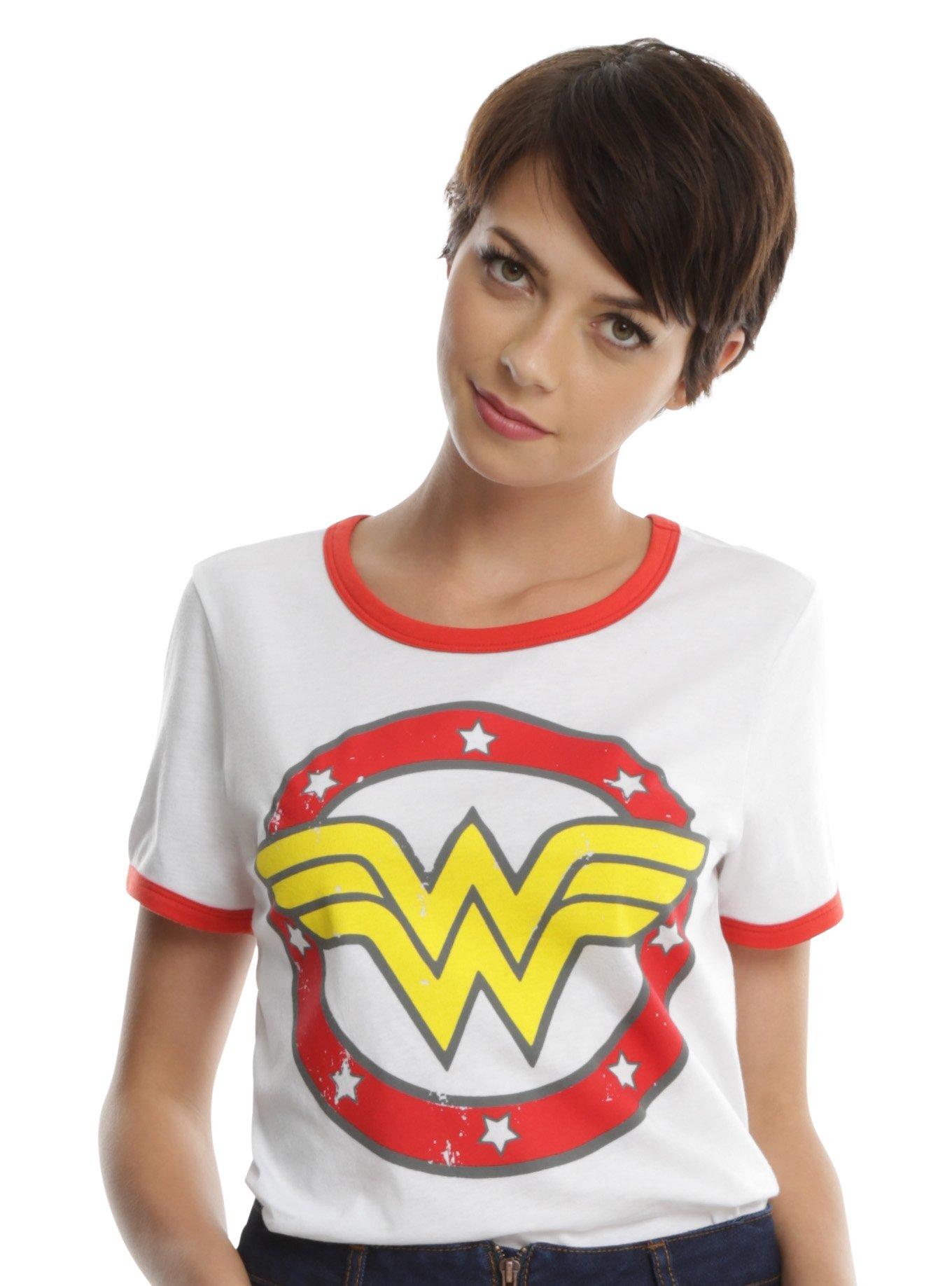 DC Comics Wonder Woman Circle Logo Girls Ringer T-Shirt, WHITE, hi-res