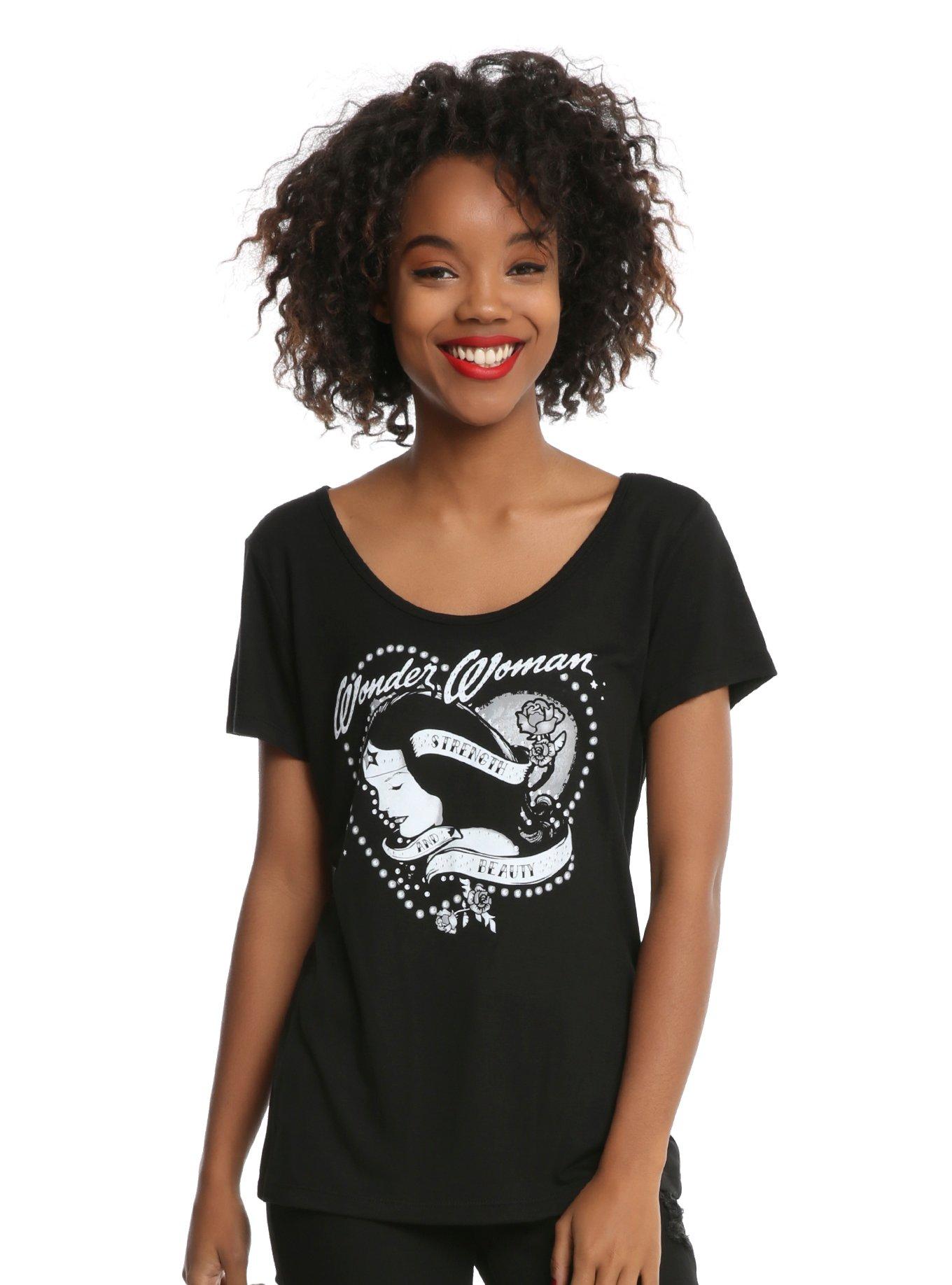 DC Comics Wonder Woman Tattoo Girls T-Shirt, BLACK, hi-res