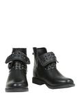 Black Buckle Studded Fold-Over Boots, BLACK, hi-res