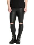 Blackheart Faux Leather Knee Slit Leggings Plus Size, BLACK, hi-res