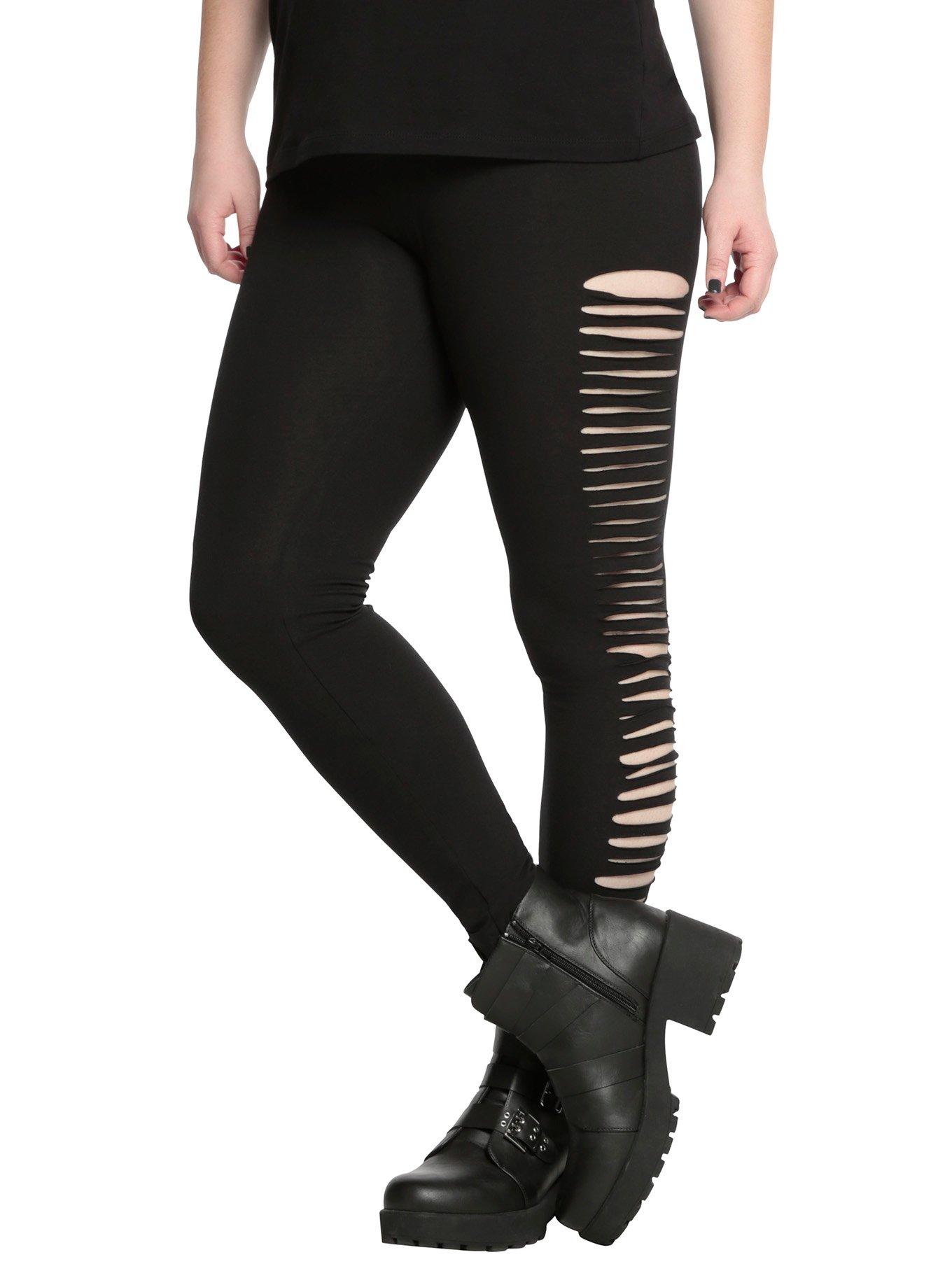 Blackheart Black Side Slit Leggings Plus Size, BLACK, hi-res