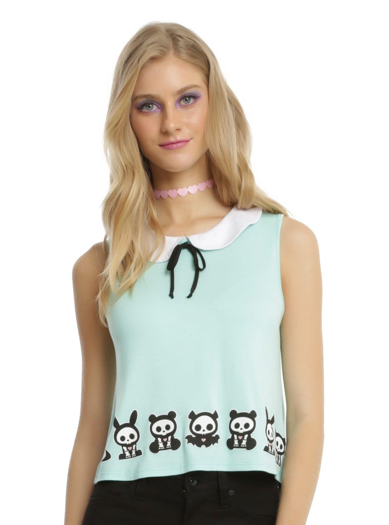 Skelanimals Mint Peter Pan Collar Girls Crop Top, MINT, hi-res