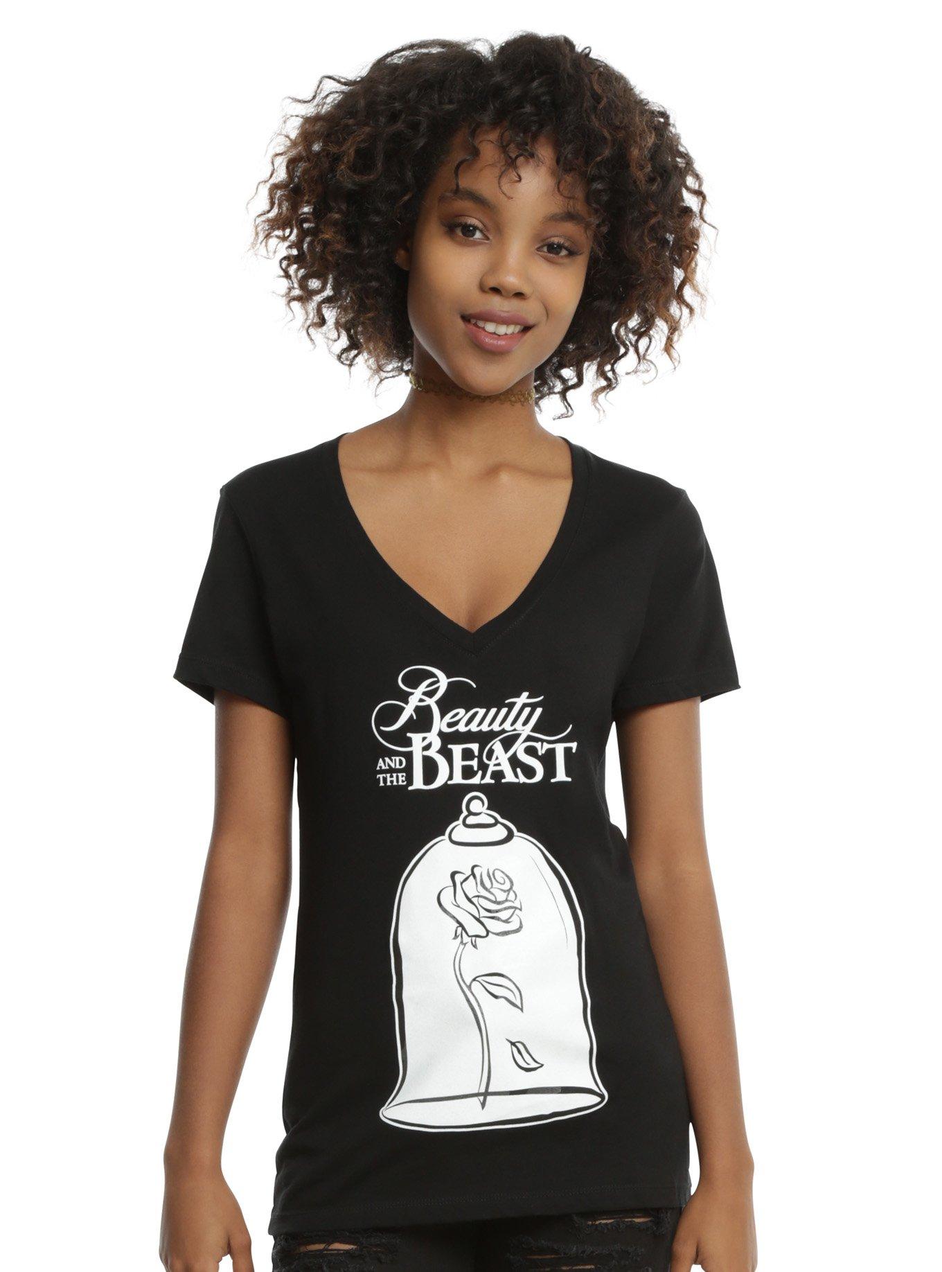 Disney Beauty And The Beast Enchanted Rose Glow Girls T-Shirt, BLACK, hi-res
