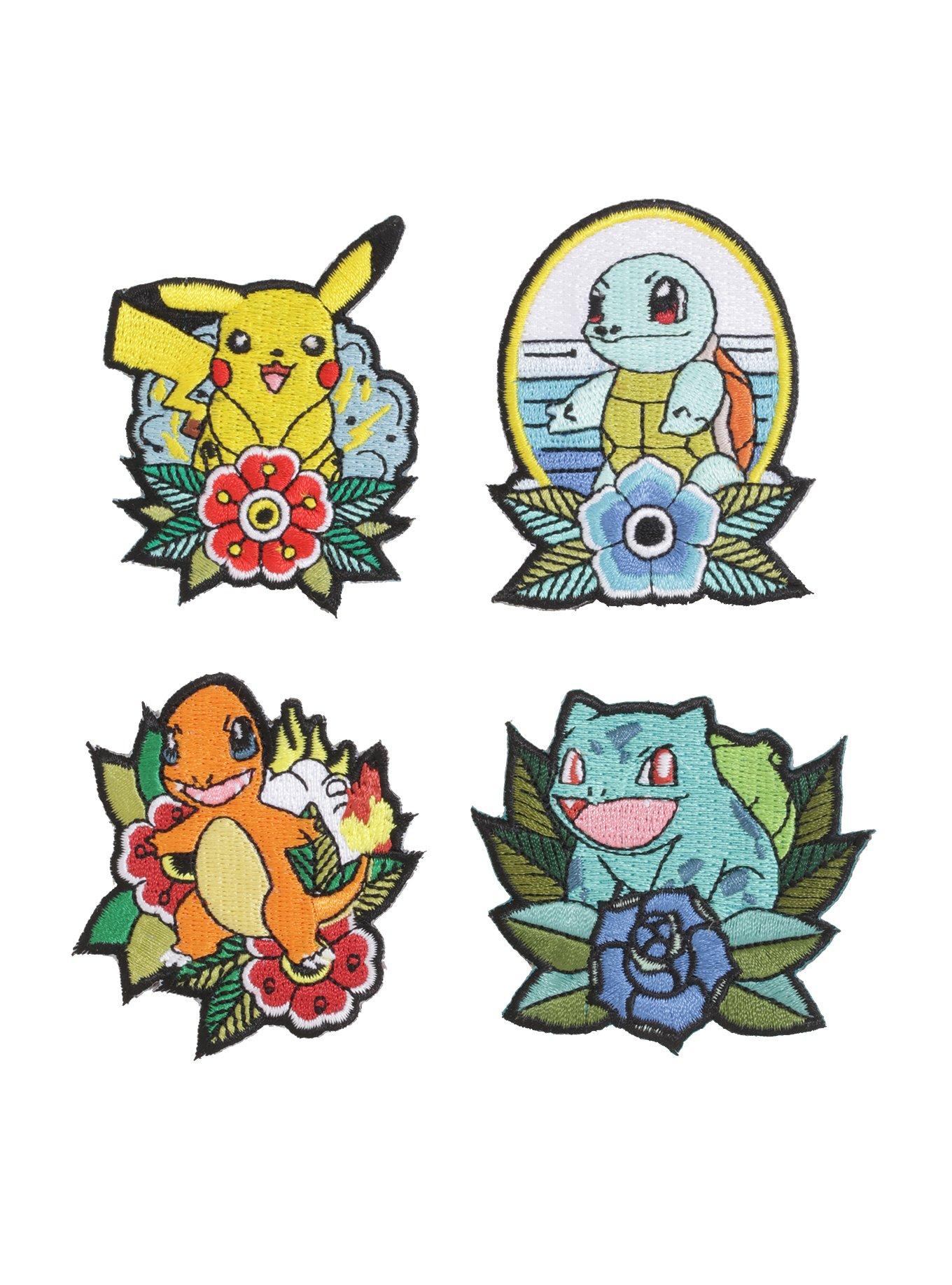 POKEMON IRON ON PATCH PIKACHU BULBASAUR SQUIRTLE CHARMANDER W/ Trading card