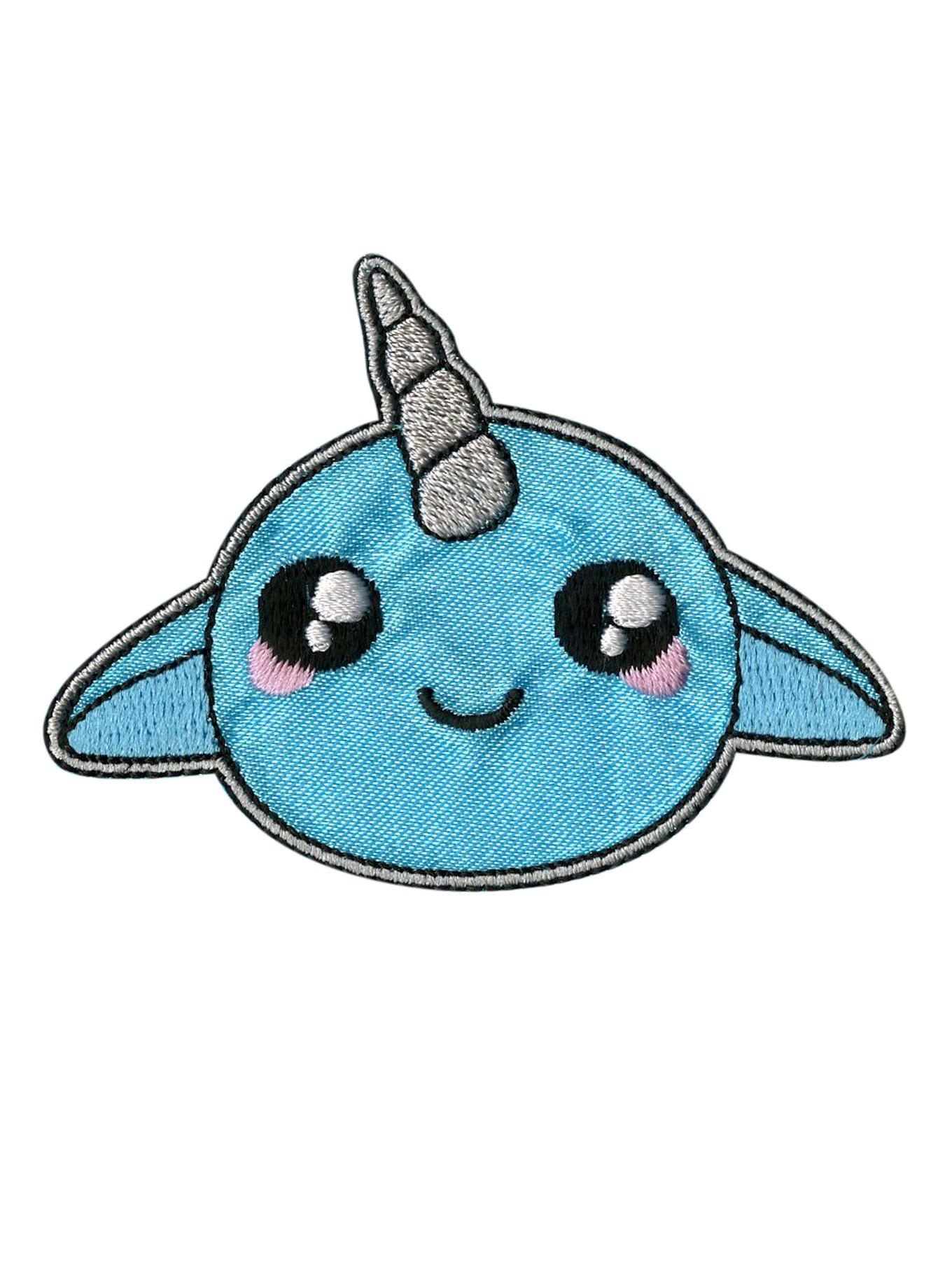Blue Narwhal Iron-On Patch, , hi-res