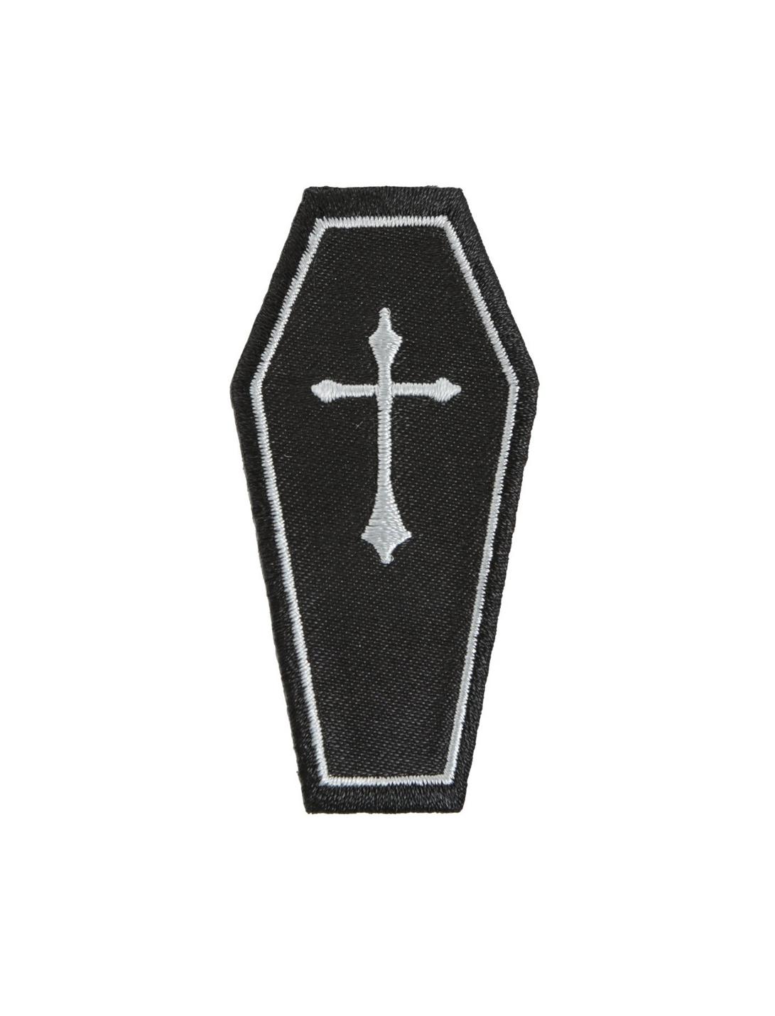 Cross Coffin Iron On Patch, , hi-res