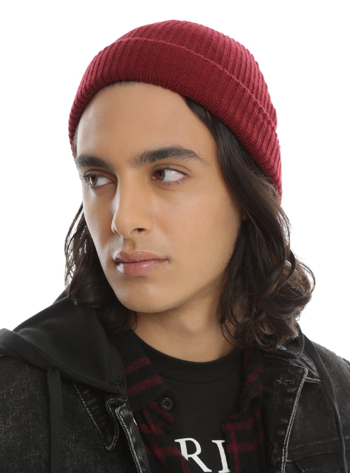 Maroon Knit Beanie, , hi-res view 1