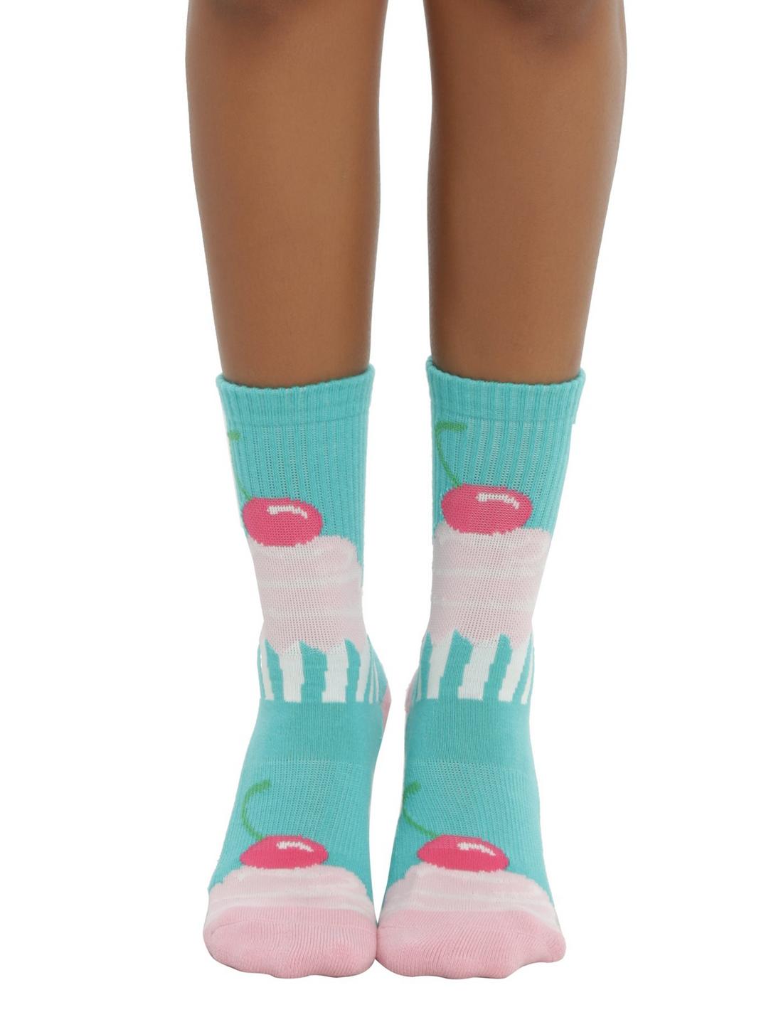 Teal & Pink Cupcake Crew Socks, , hi-res