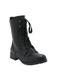 Black Peek-A-Boo Fringe Lace-Up Combat Boots, BLACK, hi-res