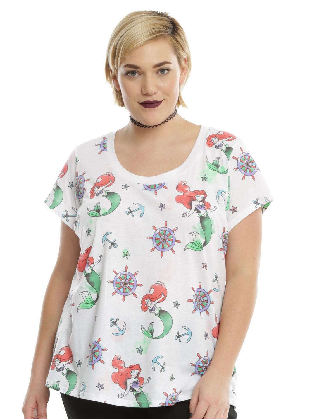 Disney The Little Mermaid Ariel Tattoo Sailor Print Girls T-Shirt Plus Size, WHITE, hi-res