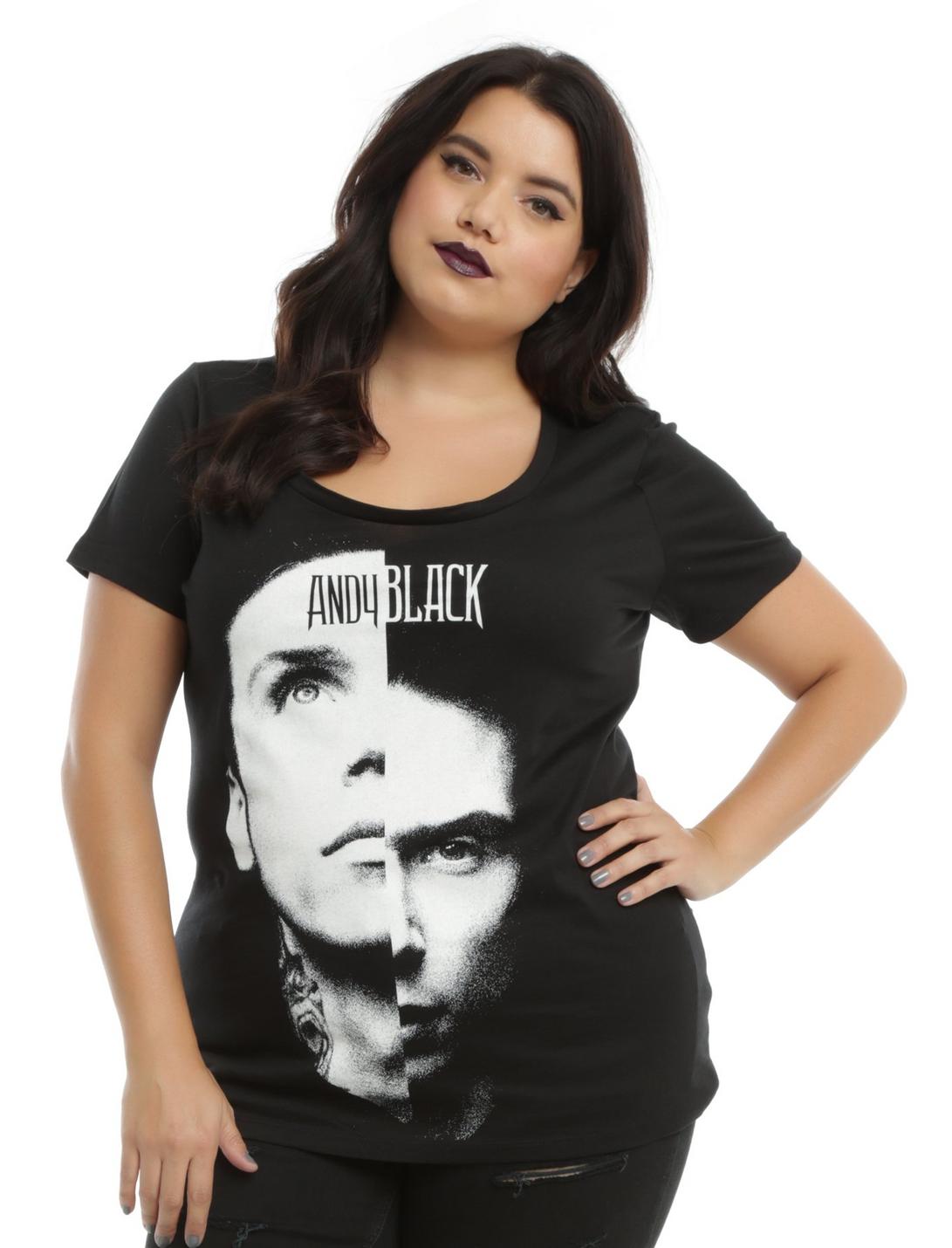 Andy Black Split Face Girls T-Shirt Plus Size, BLACK, hi-res