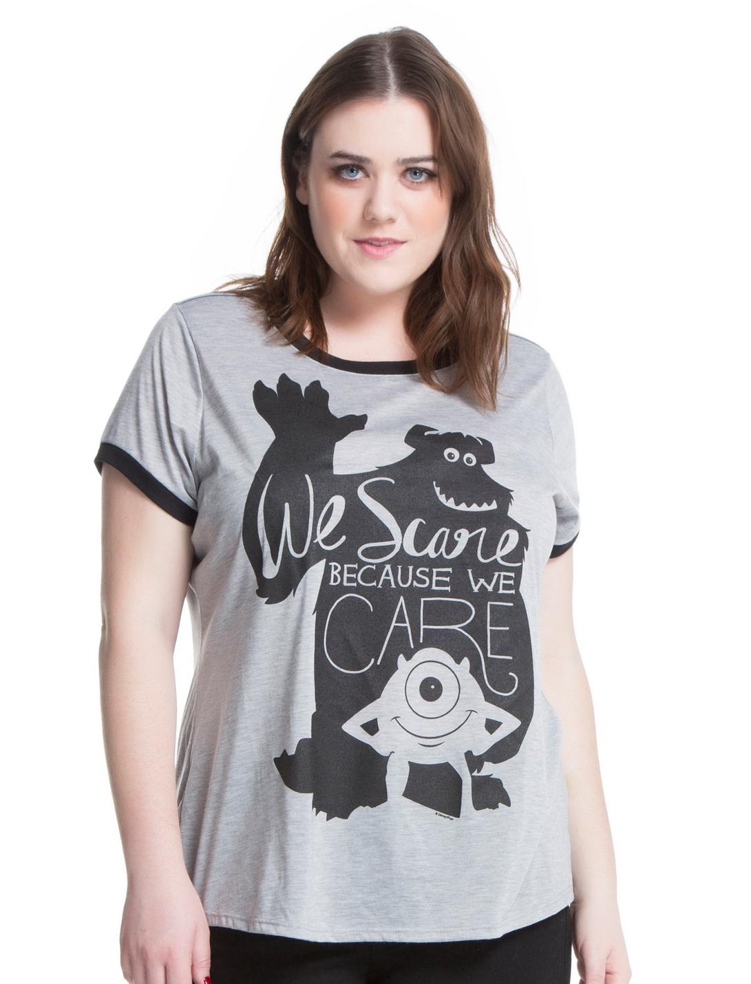 Disney Monsters, Inc. We Scare Because We Care Girls Ringer T-Shirt Plus Size, HEATHER GREY, hi-res