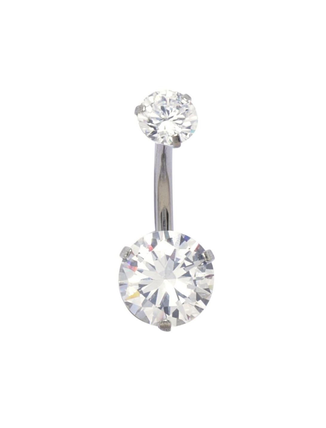 14G Steel Prong Round CZ Navel Barbell, , hi-res