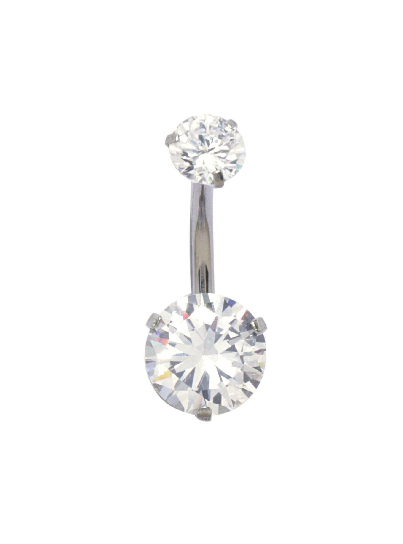 14G Steel Prong Round CZ Navel Barbell | Hot Topic
