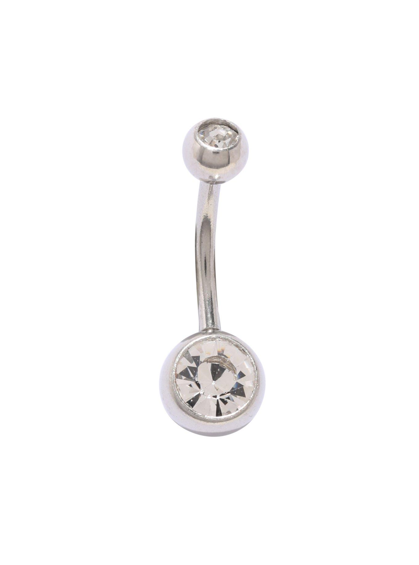14G Steel Clear Basic CZ Navel Barbell, , hi-res