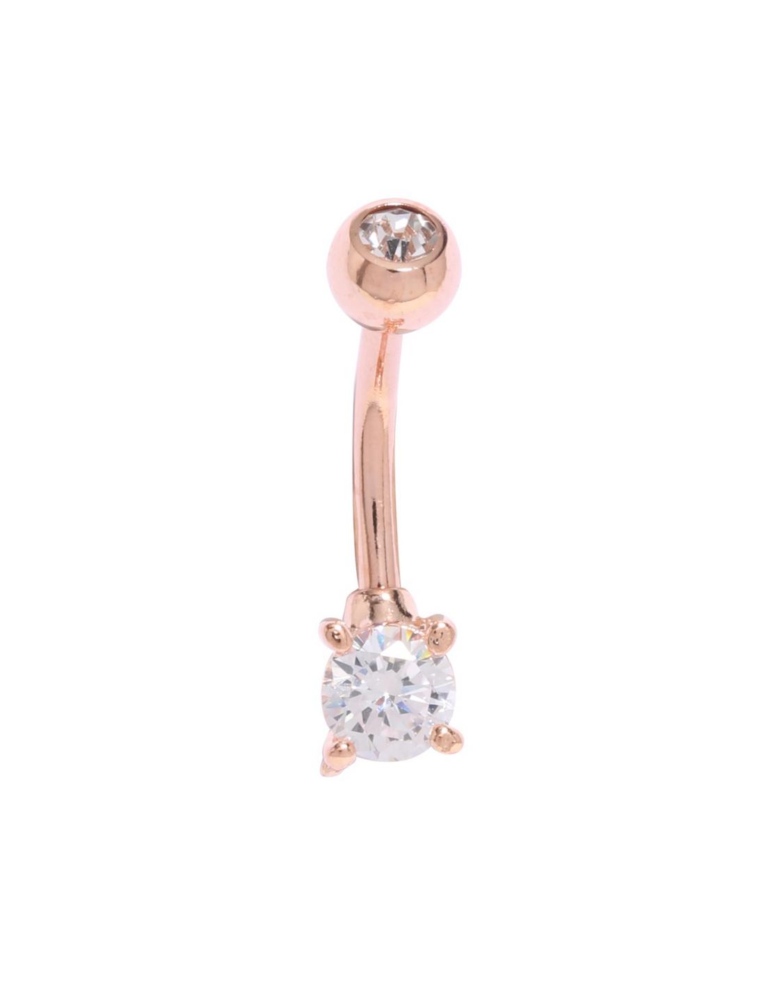 14G Steel Rose Gold Small CZ Navel Barbell, , hi-res