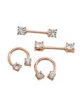 Steel Rose Gold Clear CZ Nipple Barbell 4 Pack, , hi-res