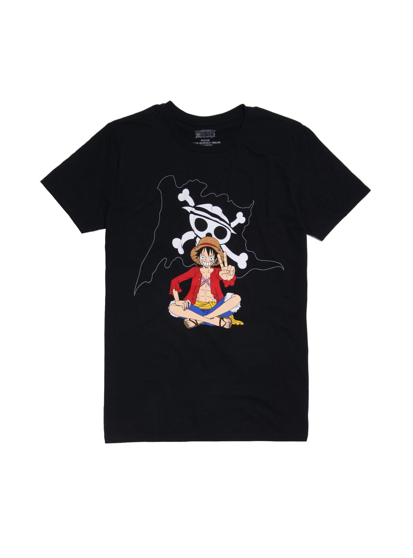 One Piece Monkey D. Luffy Peace T-Shirt, BLACK, hi-res