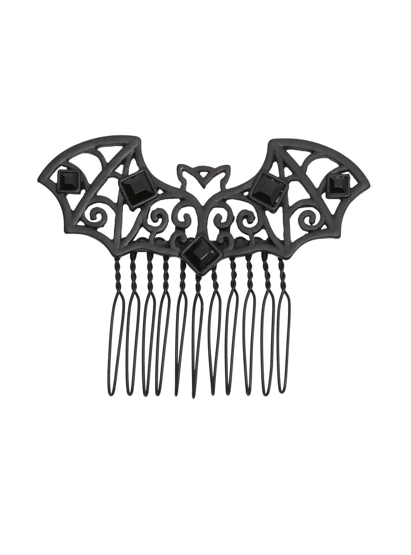 Blackheart Matte Black Bat Hair Comb, , hi-res